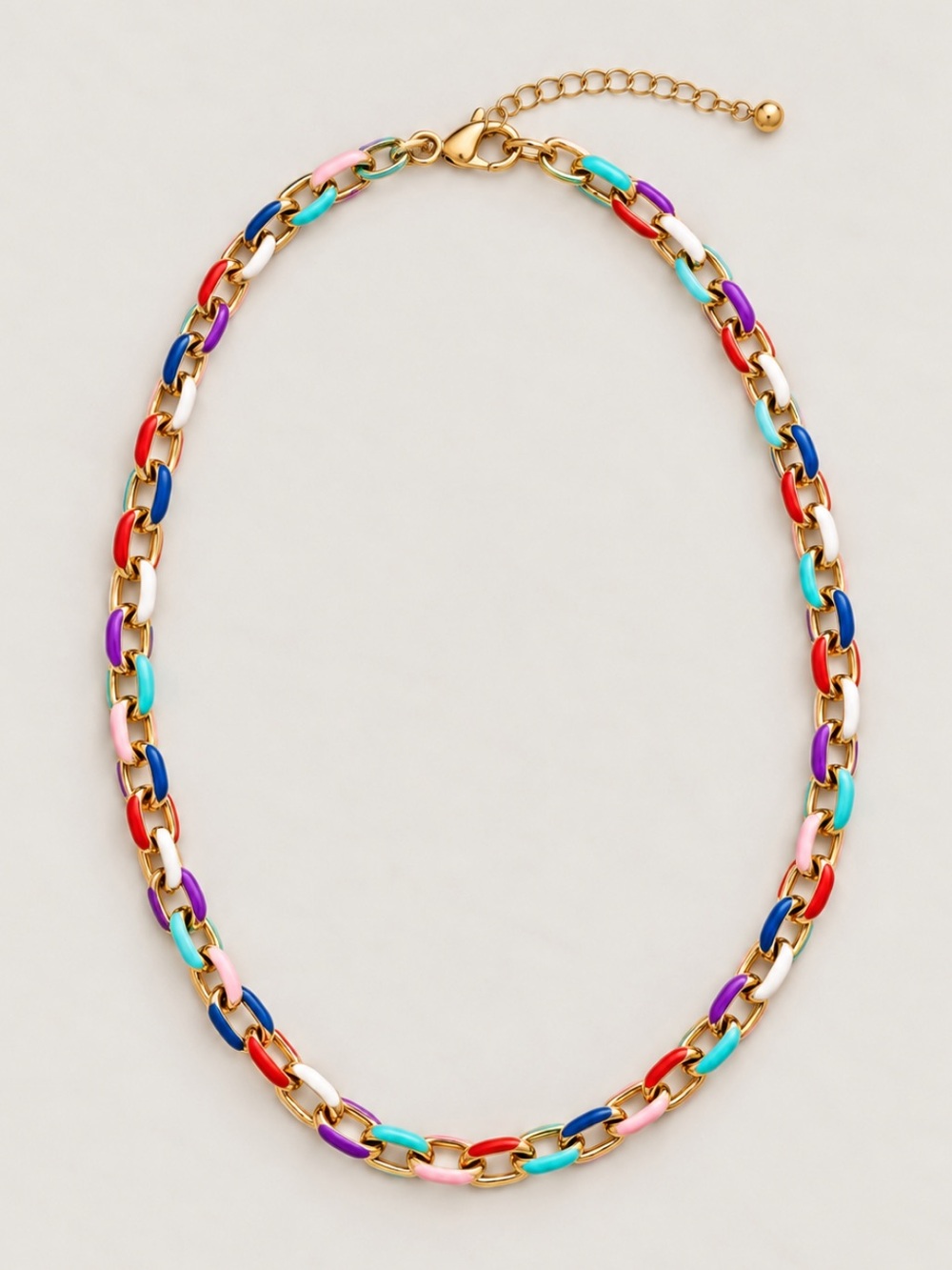 New! Colorful Colorblock Waterproof Gold Chain Link Necklace (4022) NWOT